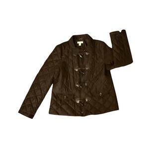 Charter Club Jacket Womens Size L Brown Quilted Toggle Zip Close Classic Preppy